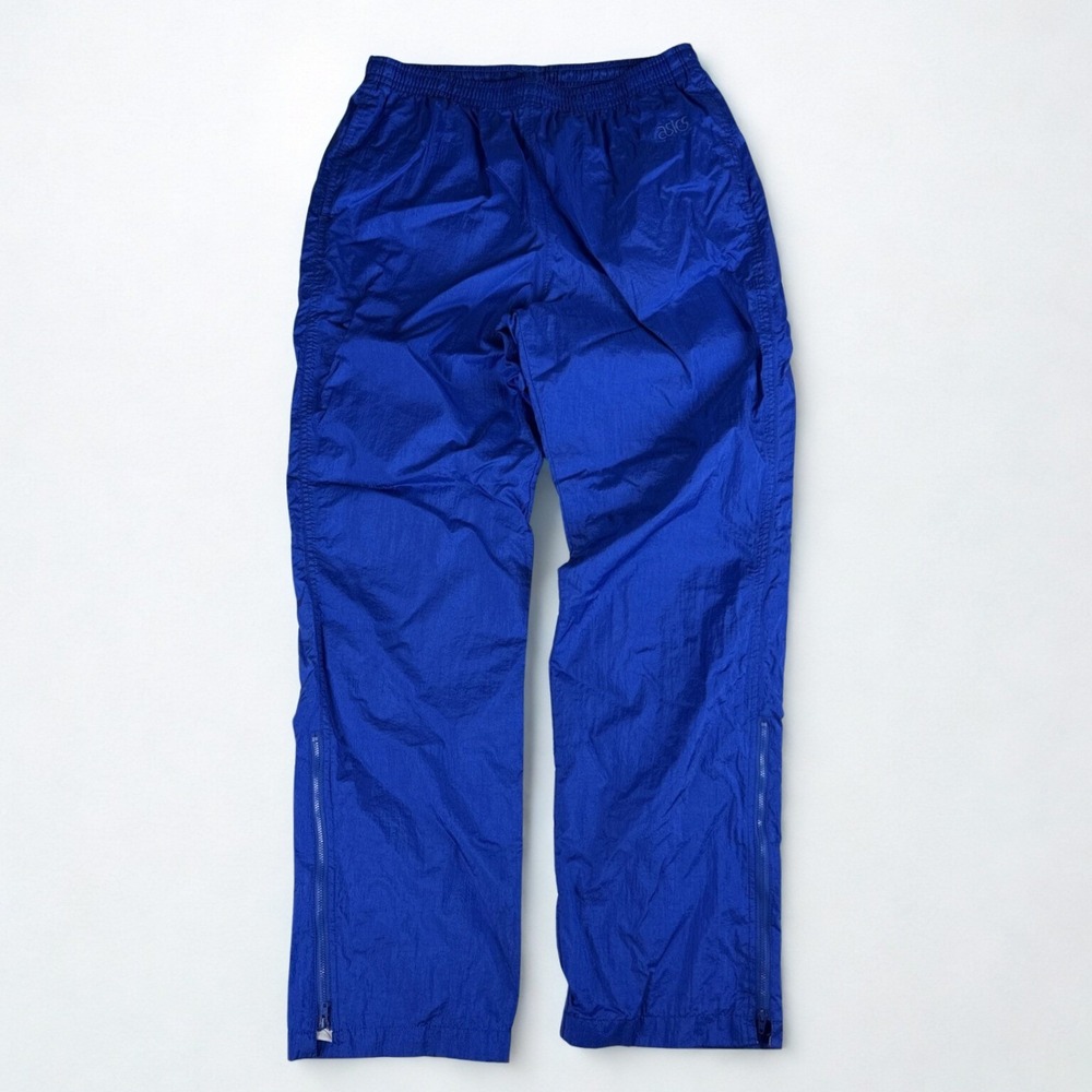 Vintage ASICS Track Pants Large Blue Nylon Leg Zip Athletic Lightweight Running